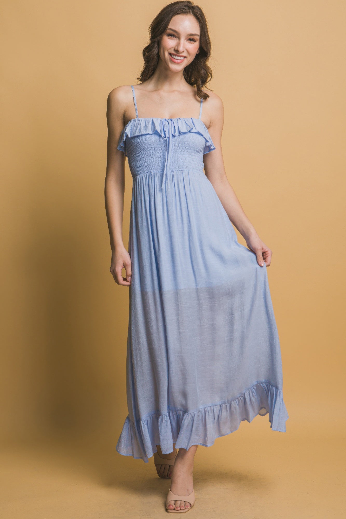 Smocked Ruffle Maxi Dress-Product Type | Naughty Smile Fashion