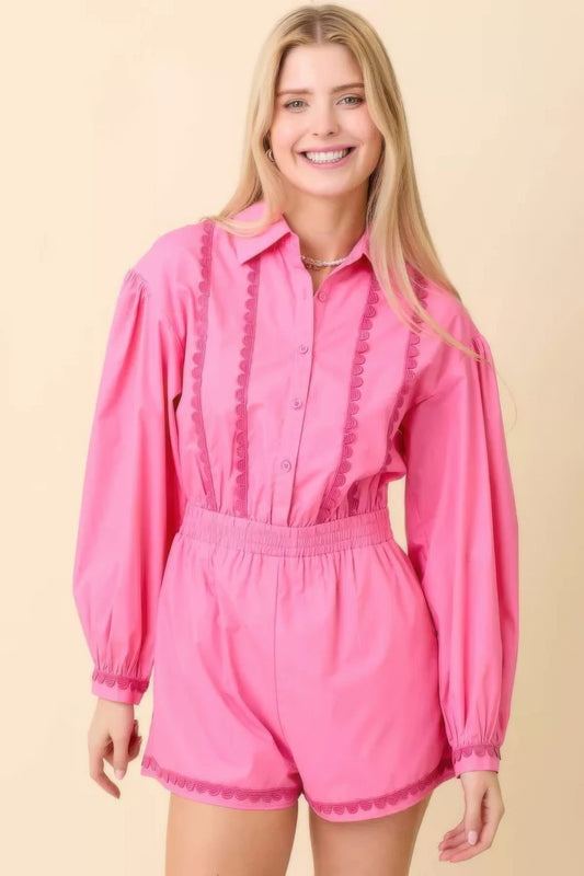 New Arrival – Long Sleeve Romper With Contrasting Scallop Lace – New Arrival Now Live