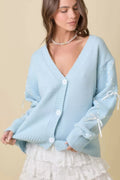 Hand Sewn Satin Ribbon Detail On Sleeve Cardigan-Product Type | Naughty Smile Fashion