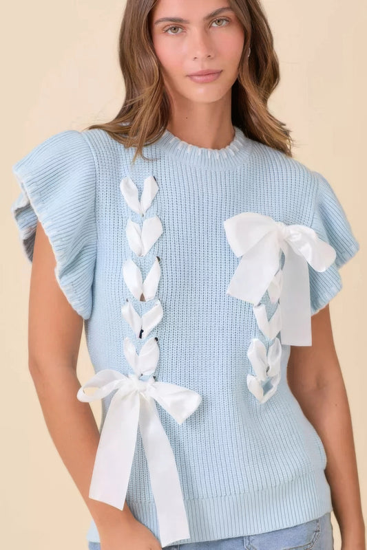 New Arrival – Weaved Ribbon Bow Detail Sweater Knit Top – New Arrival Now Live