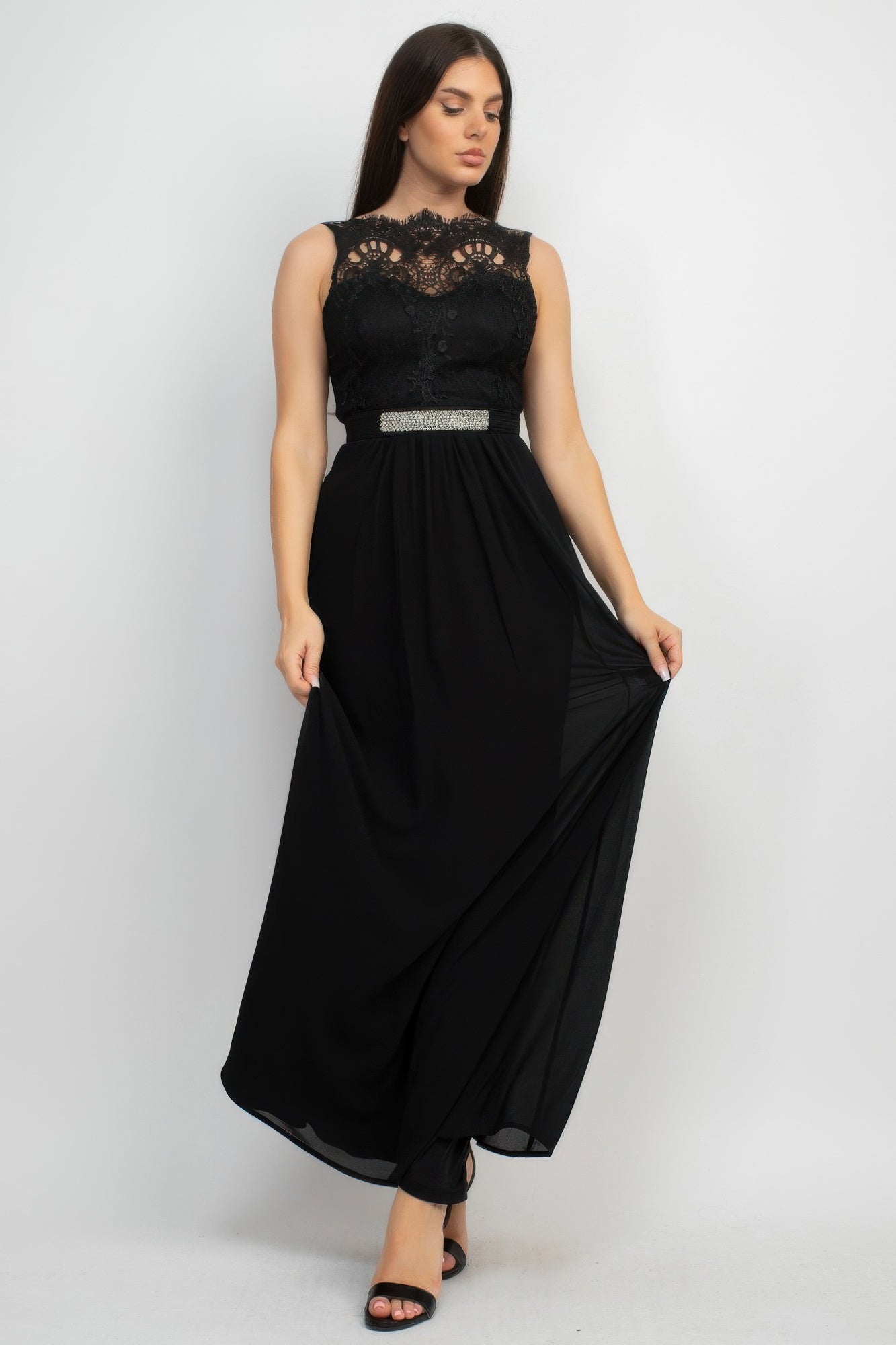 Jewel Waist-tie Lace Maxi Dress-Product Type | Naughty Smile Fashion
