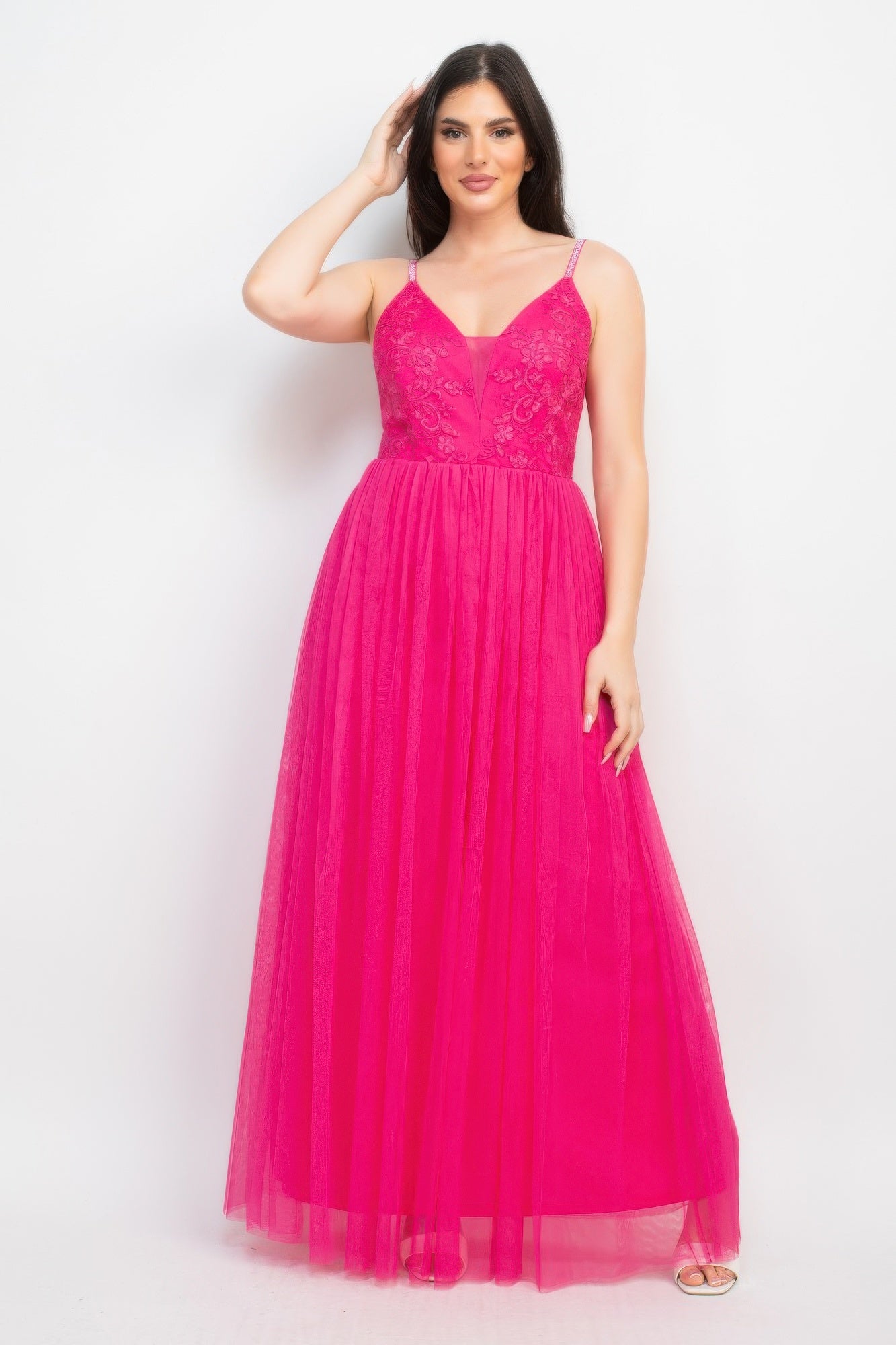 Glittered Straps Mesh Tulle Maxi Dress-Product Type | Naughty Smile Fashion