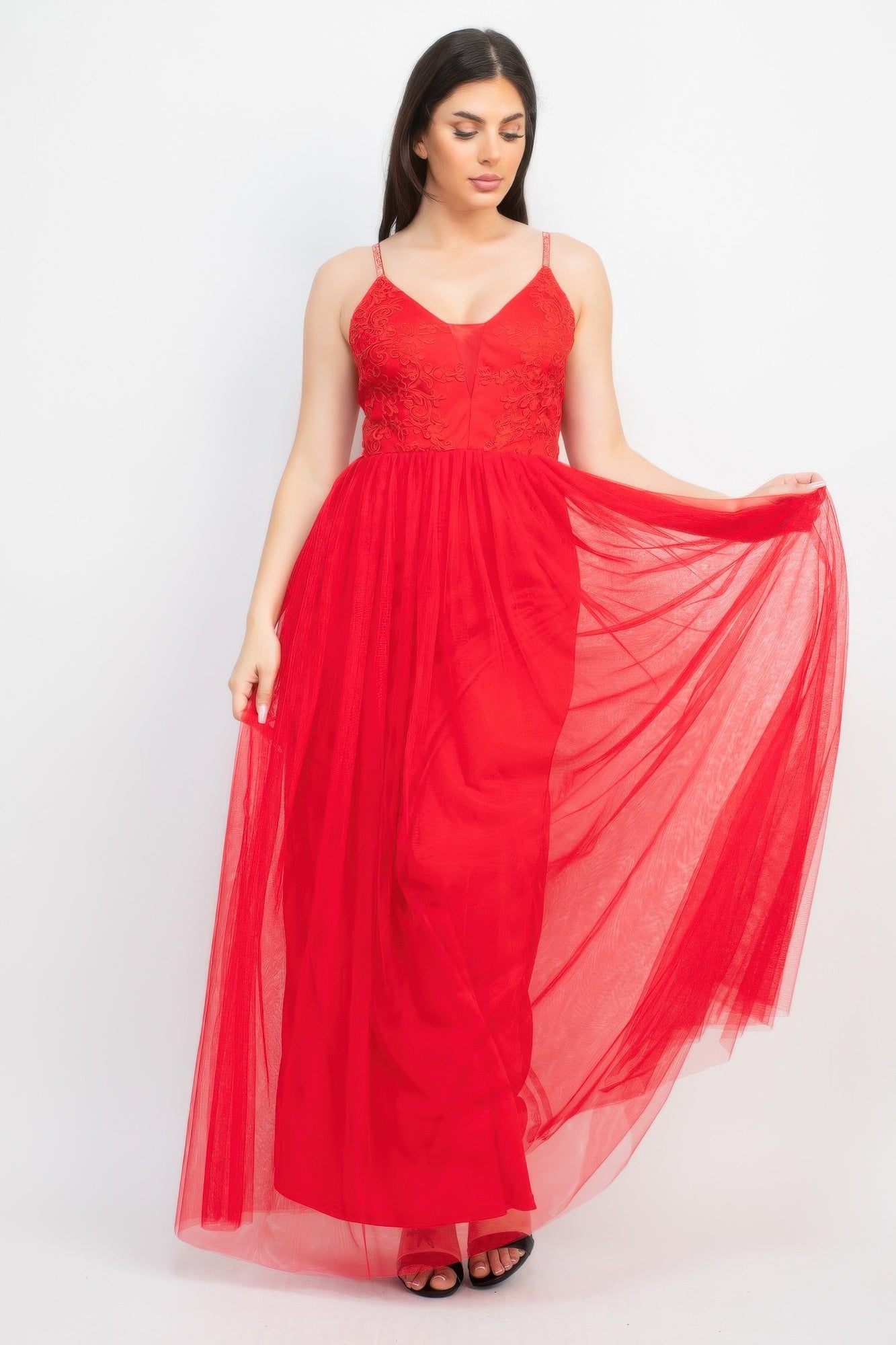 Glittered Straps Mesh Tulle Maxi Dress-Product Type | Naughty Smile Fashion