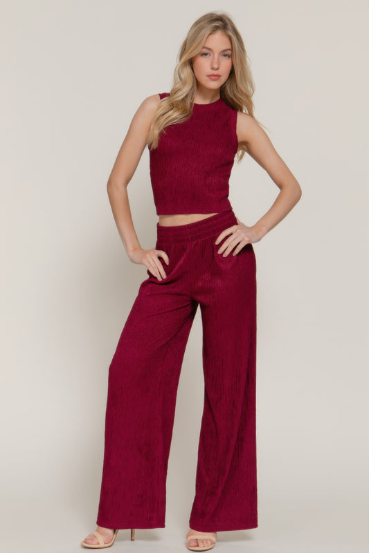 New Arrival – Sleeveless Top & Crinkle Knit Pants Set – New Arrival Now Live