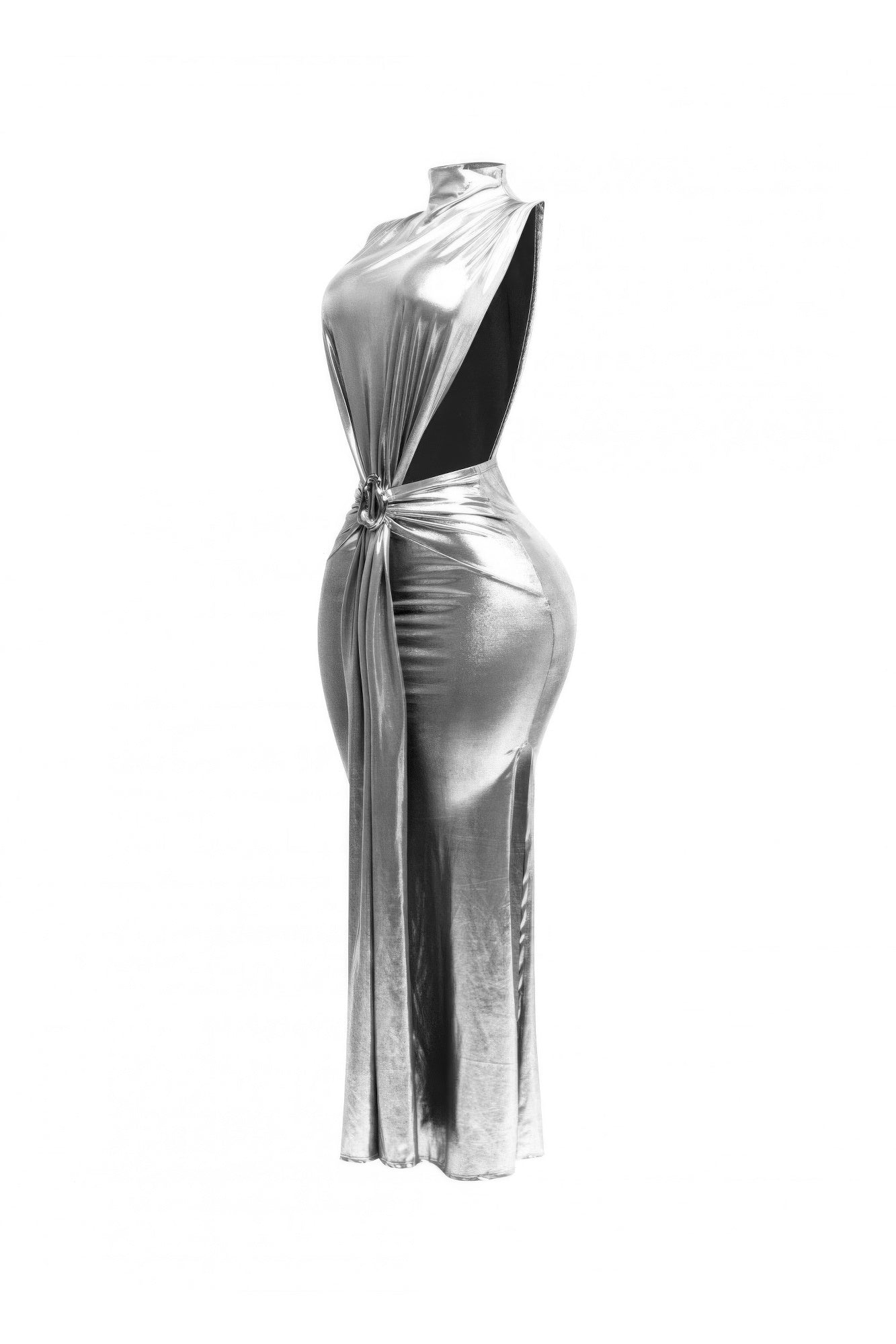 Mock Neck And Tied Waist Dress-Product Type | Naughty Smile Fashion