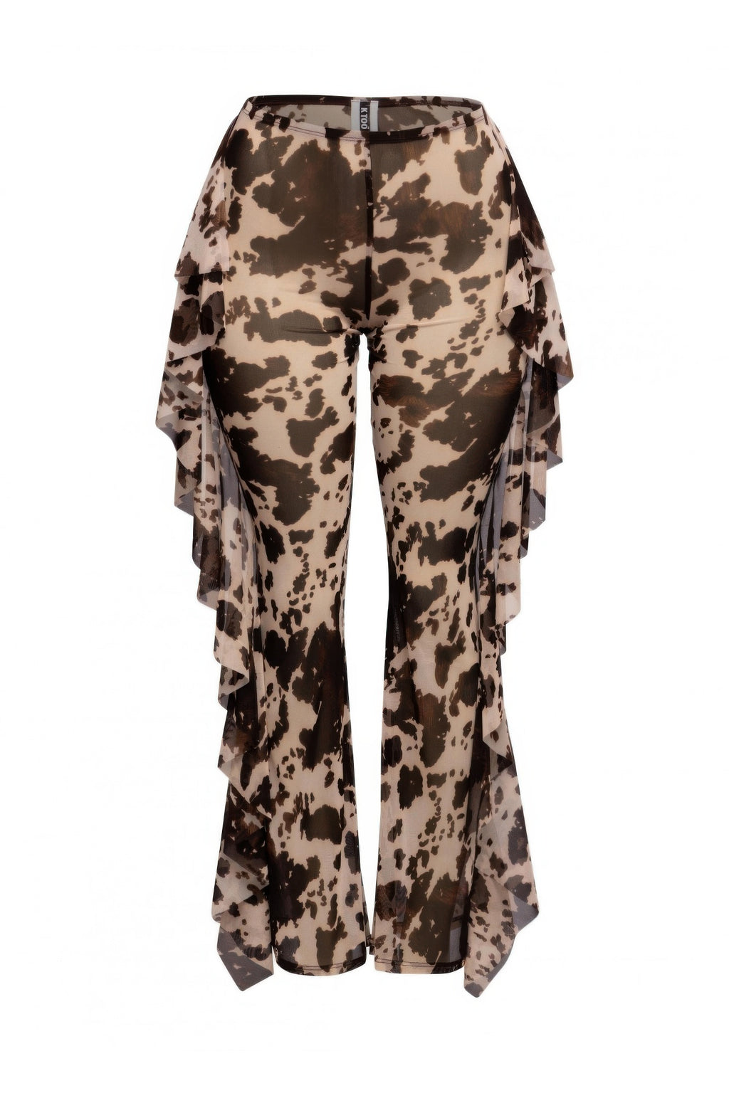 Side Ruffle Detailed Printed Mesh Pants-Product Type | Naughty Smile Fashion