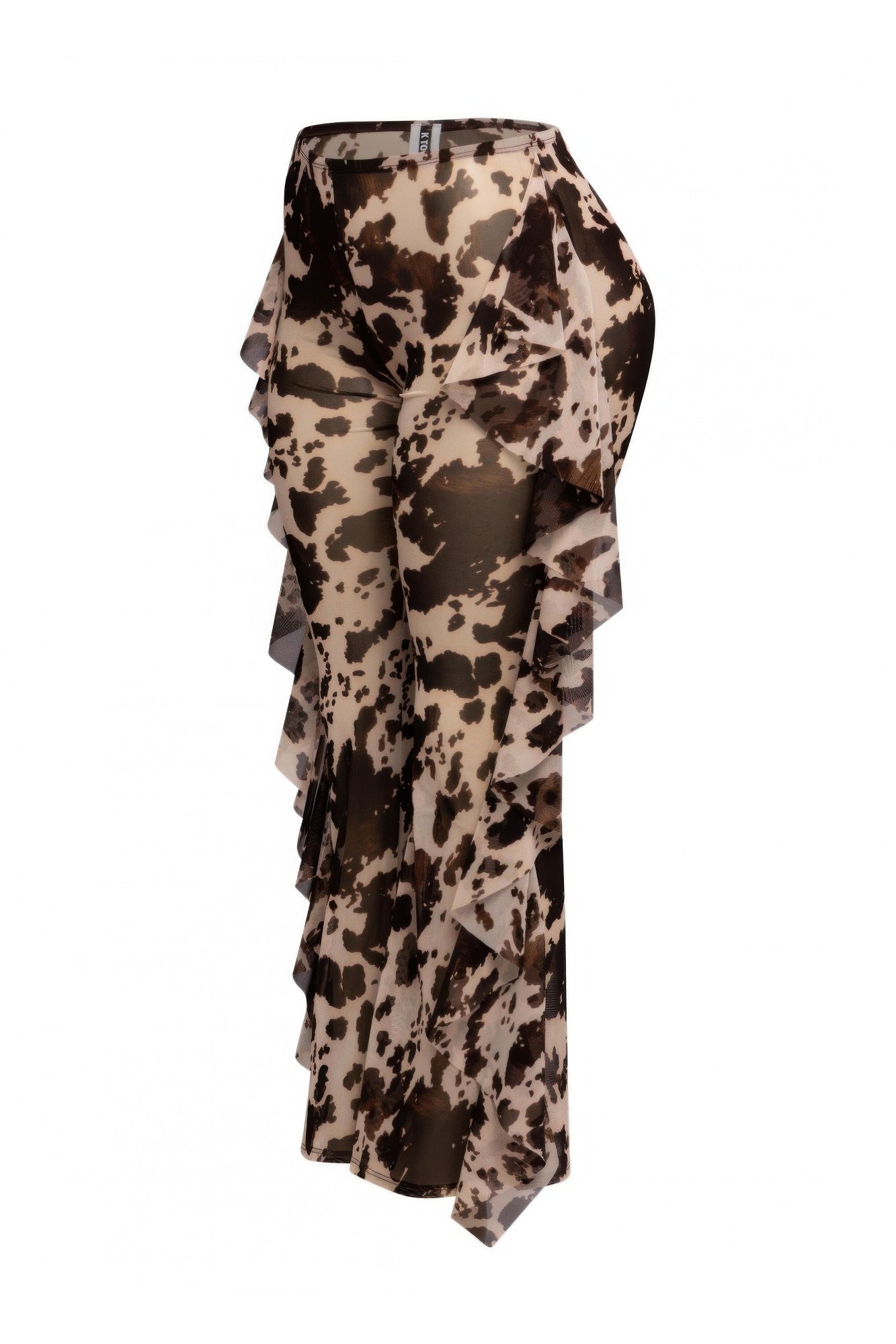 Side Ruffle Detailed Printed Mesh Pants-Product Type | Naughty Smile Fashion