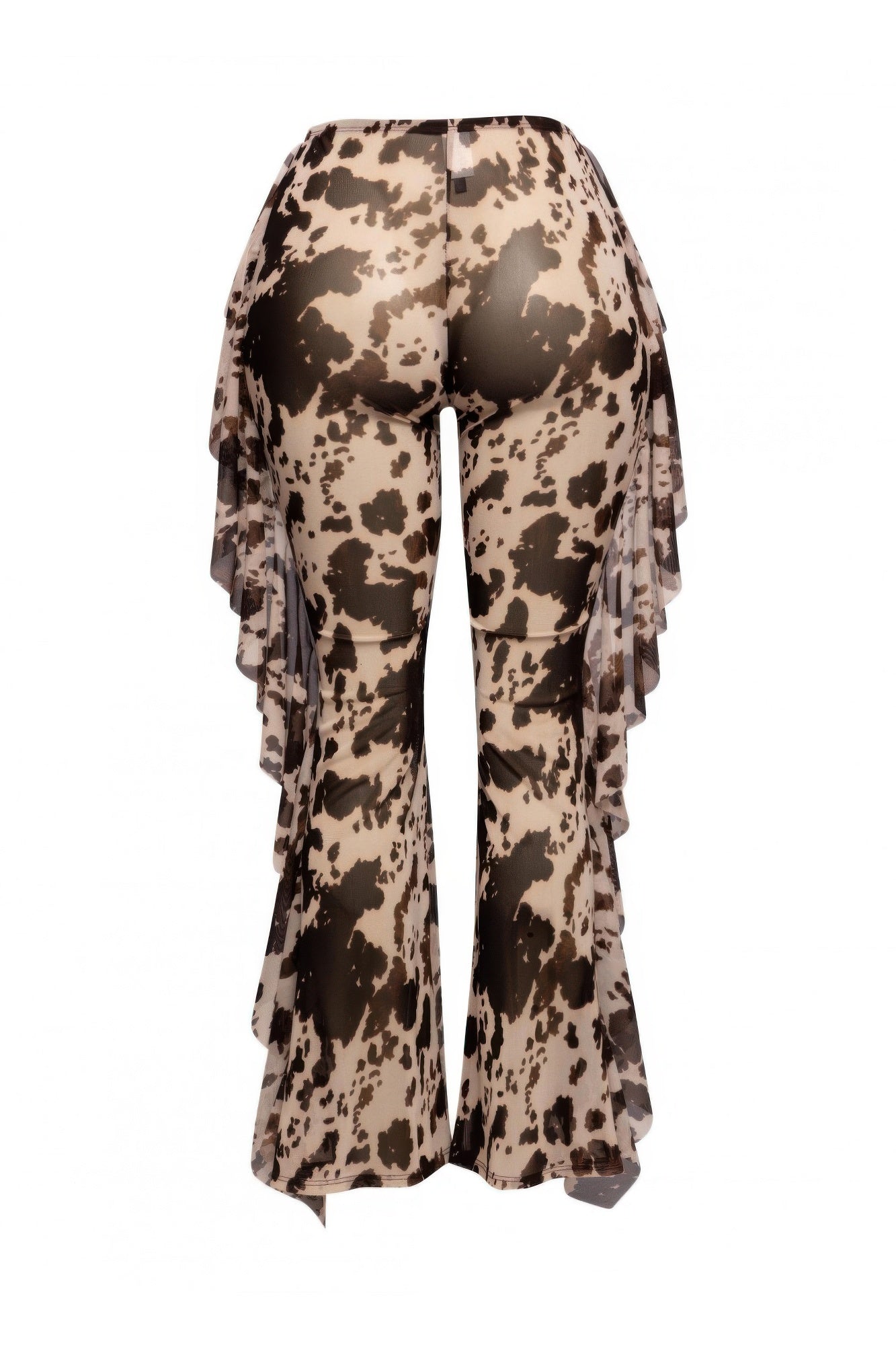 Side Ruffle Detailed Printed Mesh Pants-Product Type | Naughty Smile Fashion