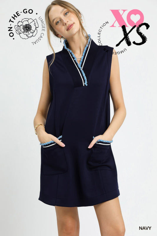 New Arrival – Luxeknit Sleeveless Ruffle Trim Pocket Dress – New Arrival Now Live