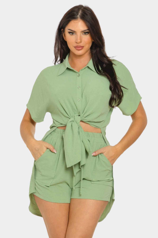 New Arrival – Front Tie Back Oversized Slit Top And Shorts Set – New Arrival Now Live