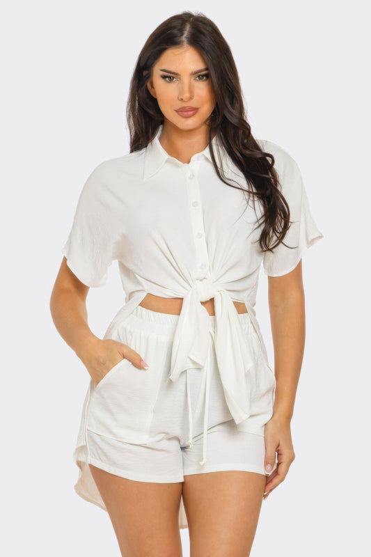 New Arrival – Front Tie Back Oversized Slit Top And Shorts Set – New Arrival Now Live