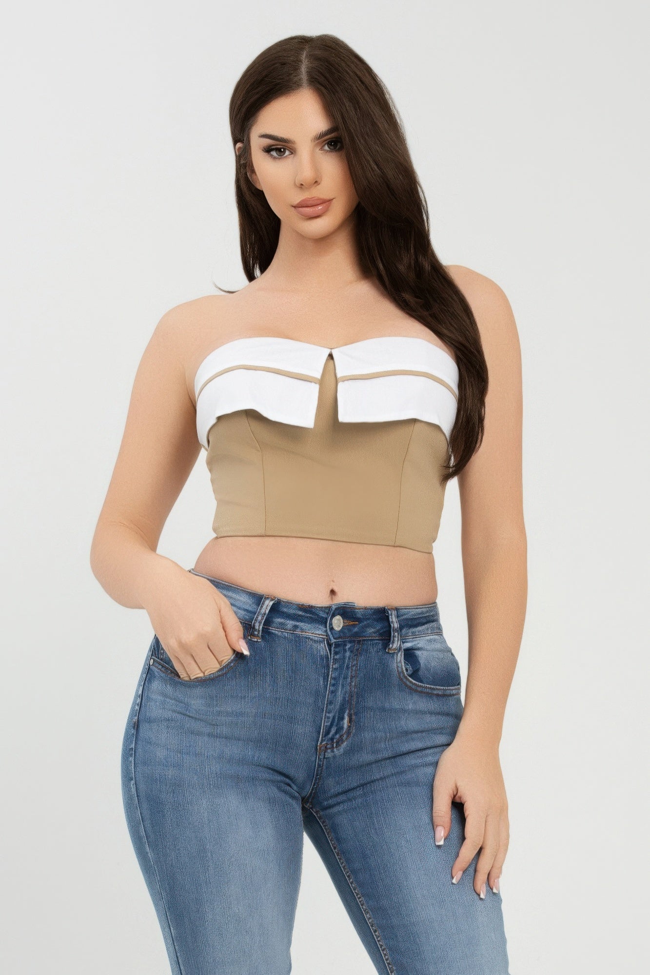 Front Fold-over Color Contrast Tube Top-Product Type | Naughty Smile Fashion
