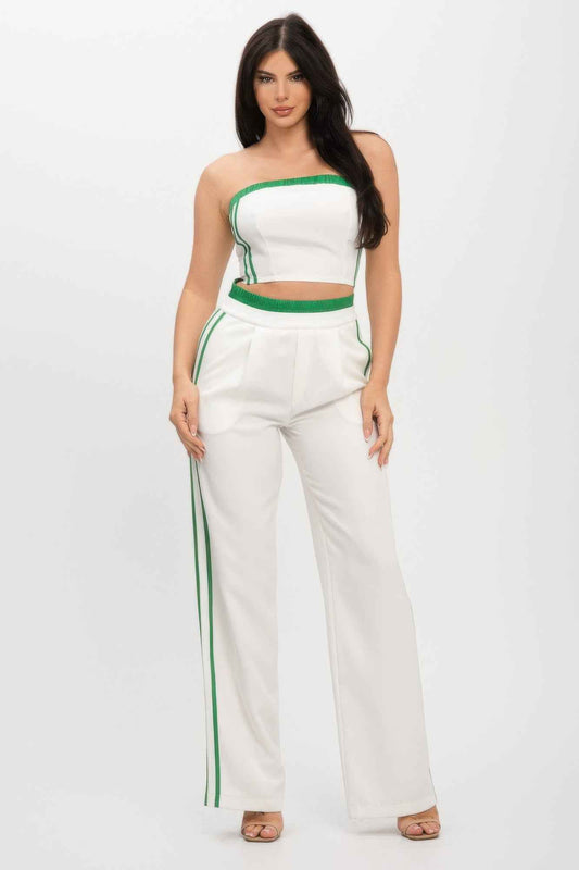 New Arrival – Stripe Tapping Contrast Elastic Band Toppants Set – New Arrival Now Live