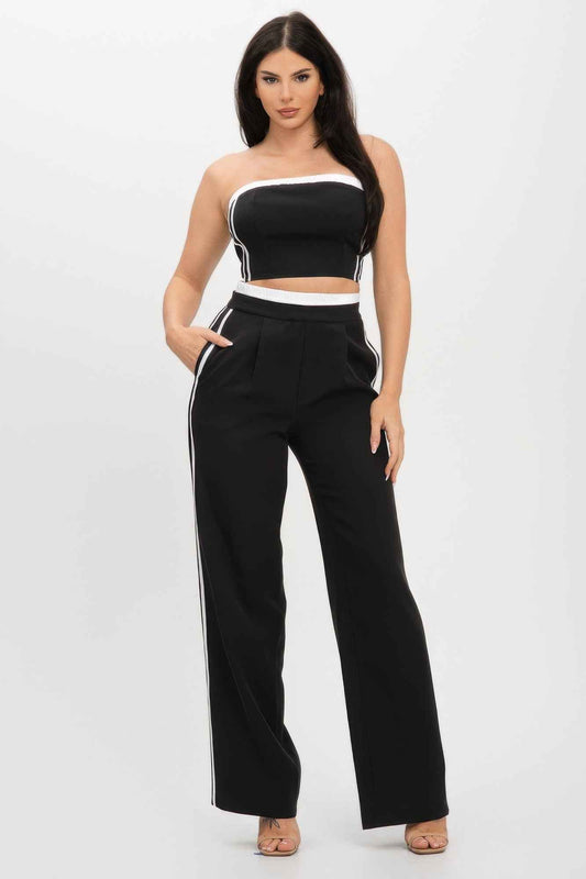 New Arrival – Stripe Tapping Contrast Elastic Band Toppants Set – New Arrival Now Live