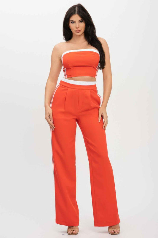 New Arrival – Stripe Tapping Contrast Elastic Band Toppants Set – New Arrival Now Live