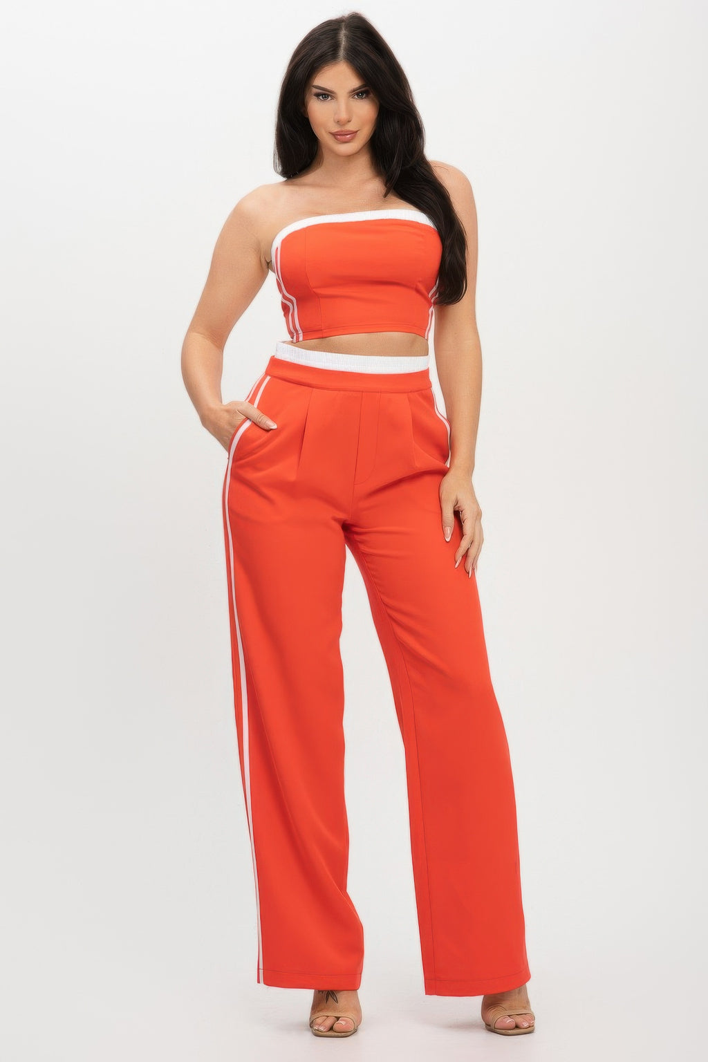 Stripe Tapping Contrast Elastic Band Toppants Set-Product Type | Naughty Smile Fashion