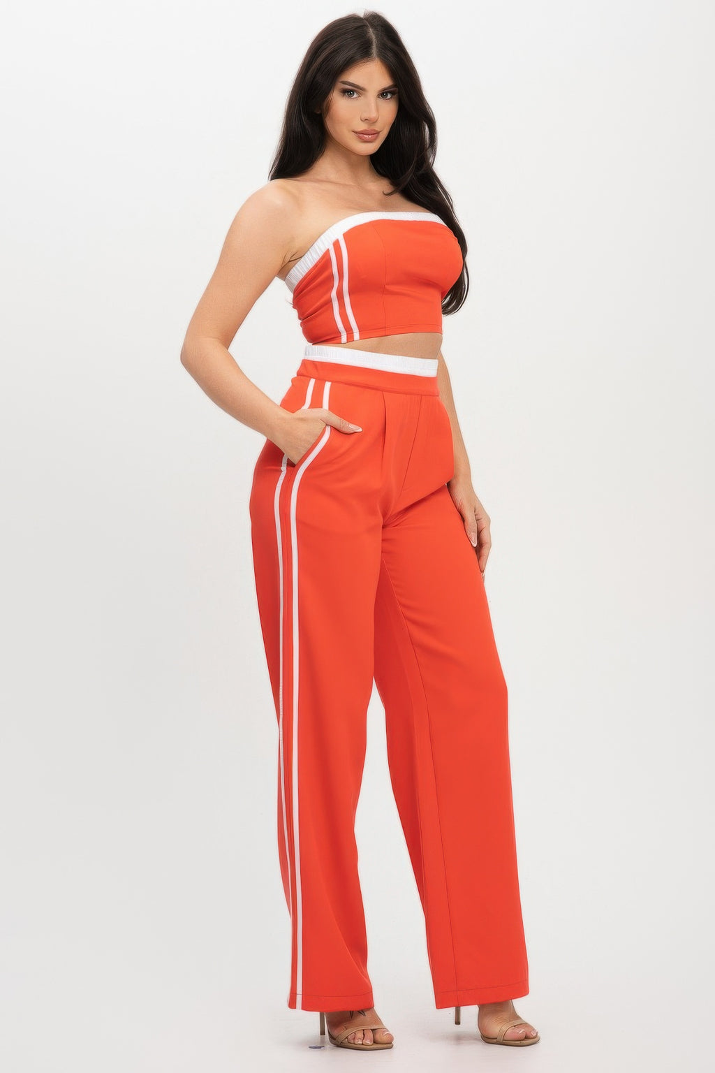 Stripe Tapping Contrast Elastic Band Toppants Set-Product Type | Naughty Smile Fashion