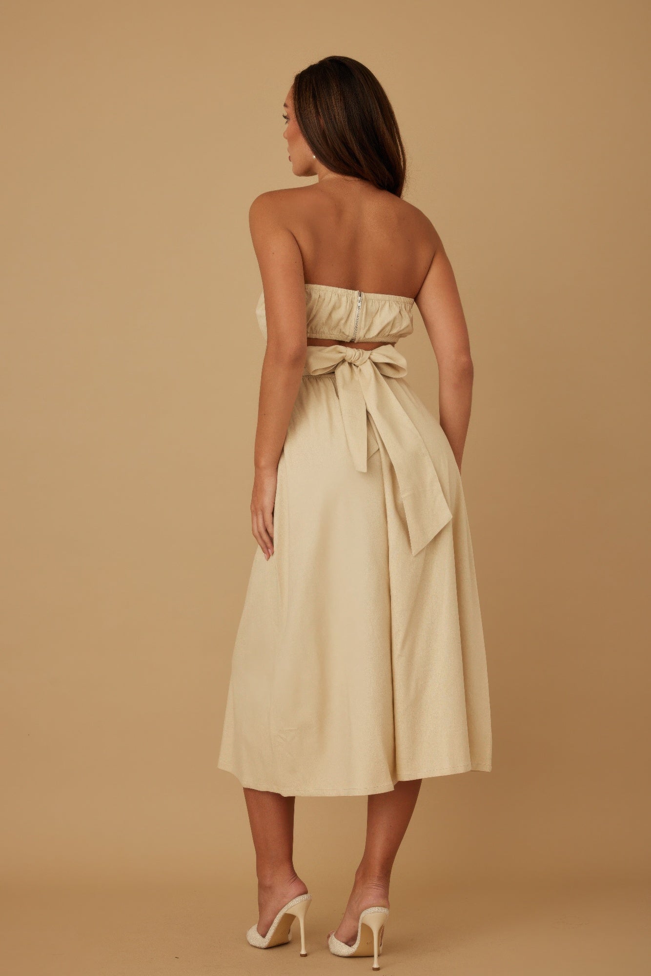 Flower Lining Linen Pattern Strapless Dress-Product Type | Naughty Smile Fashion
