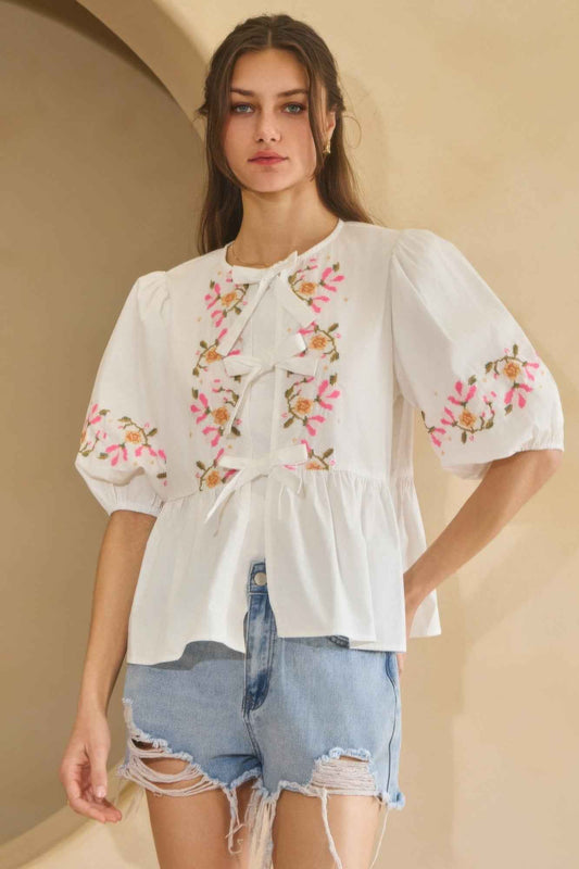 New Arrival – Poplin Front Ribbon Tie Blouse – New Arrival Now Live