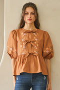 Poplin Front Ribbon Tie Blouse-Product Type | Naughty Smile Fashion