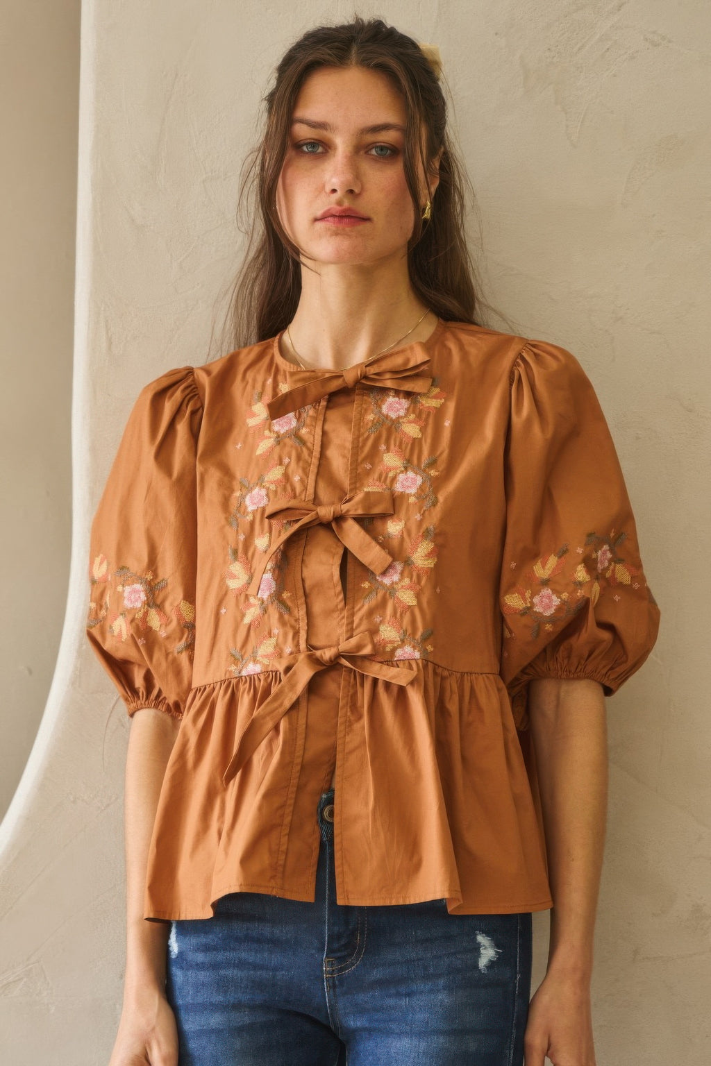 Poplin Front Ribbon Tie Blouse-Product Type | Naughty Smile Fashion
