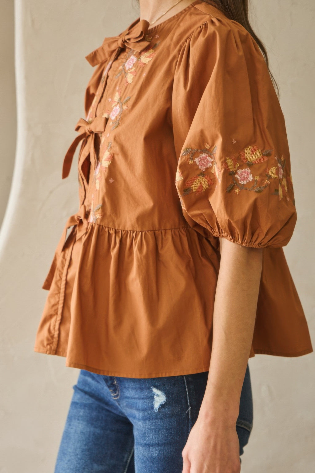 Poplin Front Ribbon Tie Blouse-Product Type | Naughty Smile Fashion