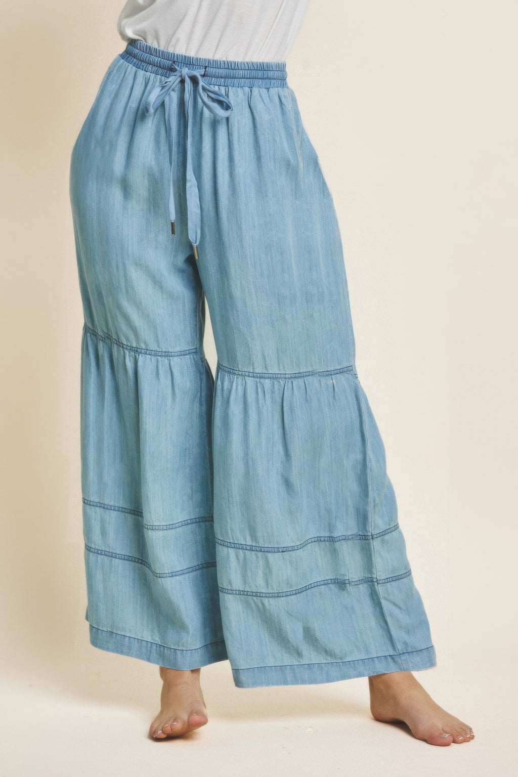 Washed Denim Tiered Wide Leg Pants-Product Type | Naughty Smile Fashion