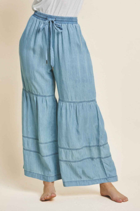 New Arrival – Washed Denim Tiered Wide Leg Pants – New Arrival Now Live