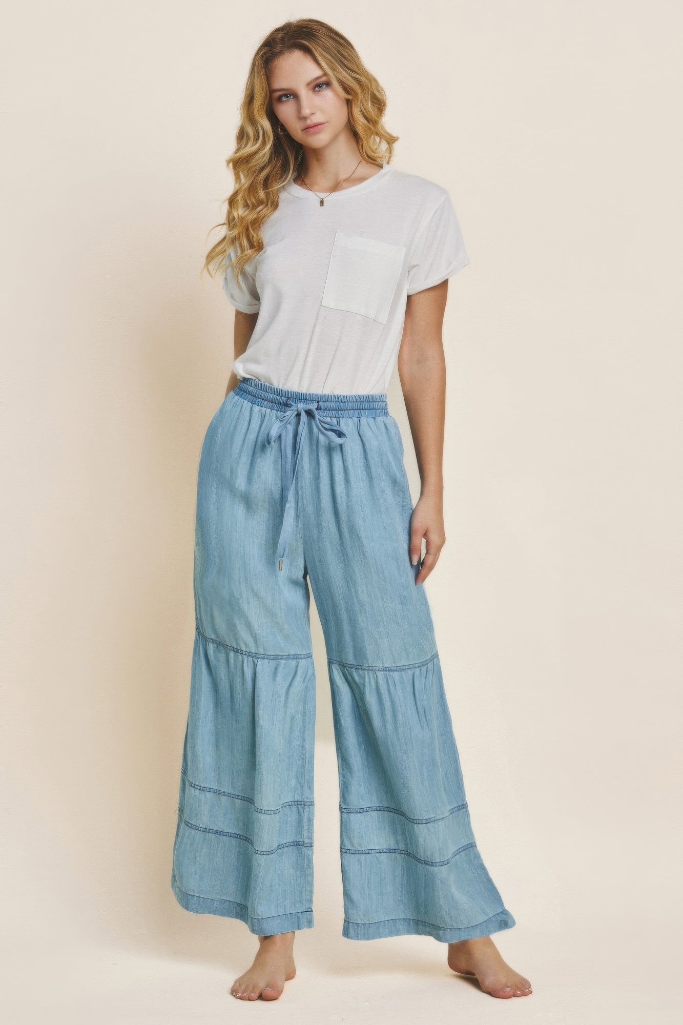 Washed Denim Tiered Wide Leg Pants-Product Type | Naughty Smile Fashion
