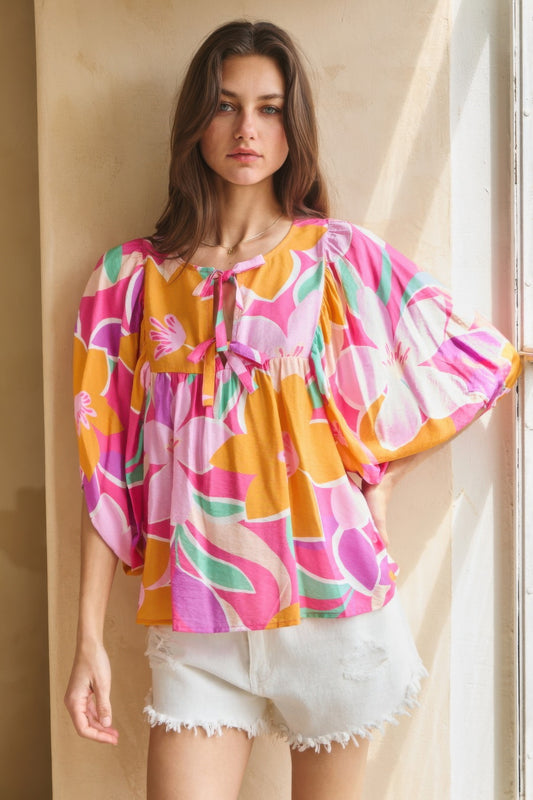 New Arrival – Geo Floral Printed Batwing Sleeve Top – New Arrival Now Live