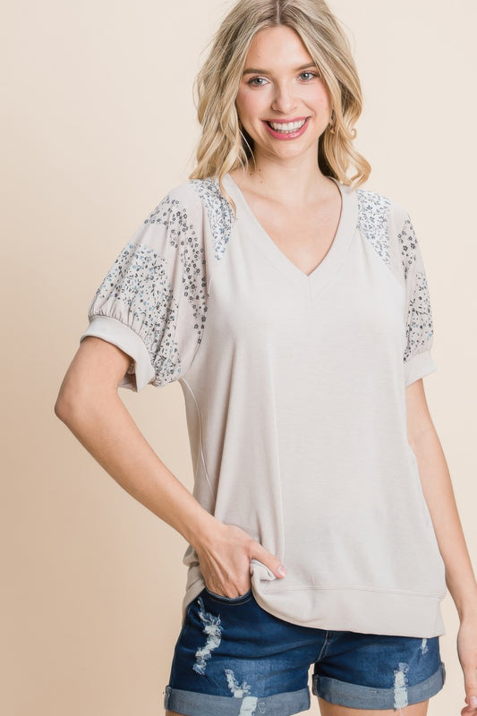 New Arrival – Floral Printed Puff Sleeves V-neck Top – New Arrival Now Live
