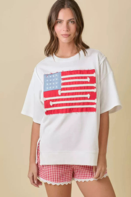 New Arrival – Boxy Wide Top With American Flag Patchwork – New Arrival Now Live