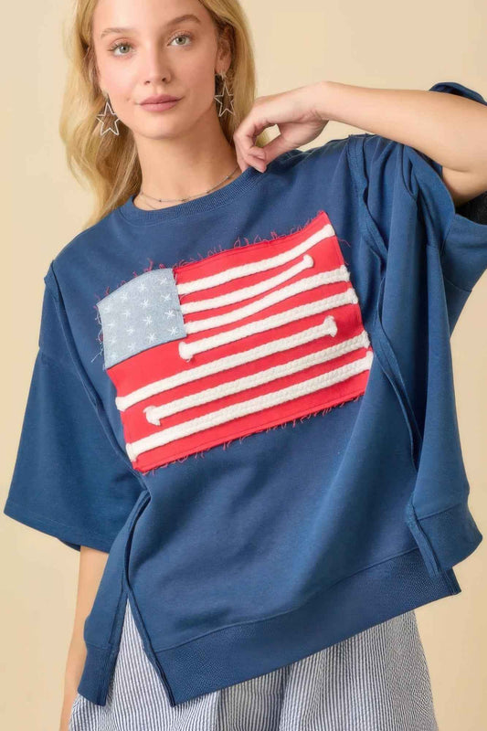 New Arrival – Boxy Wide Top With American Flag Patchwork – New Arrival Now Live