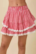Gingham Ruffle Skort With Eyelet Ruffle-Product Type | Naughty Smile Fashion