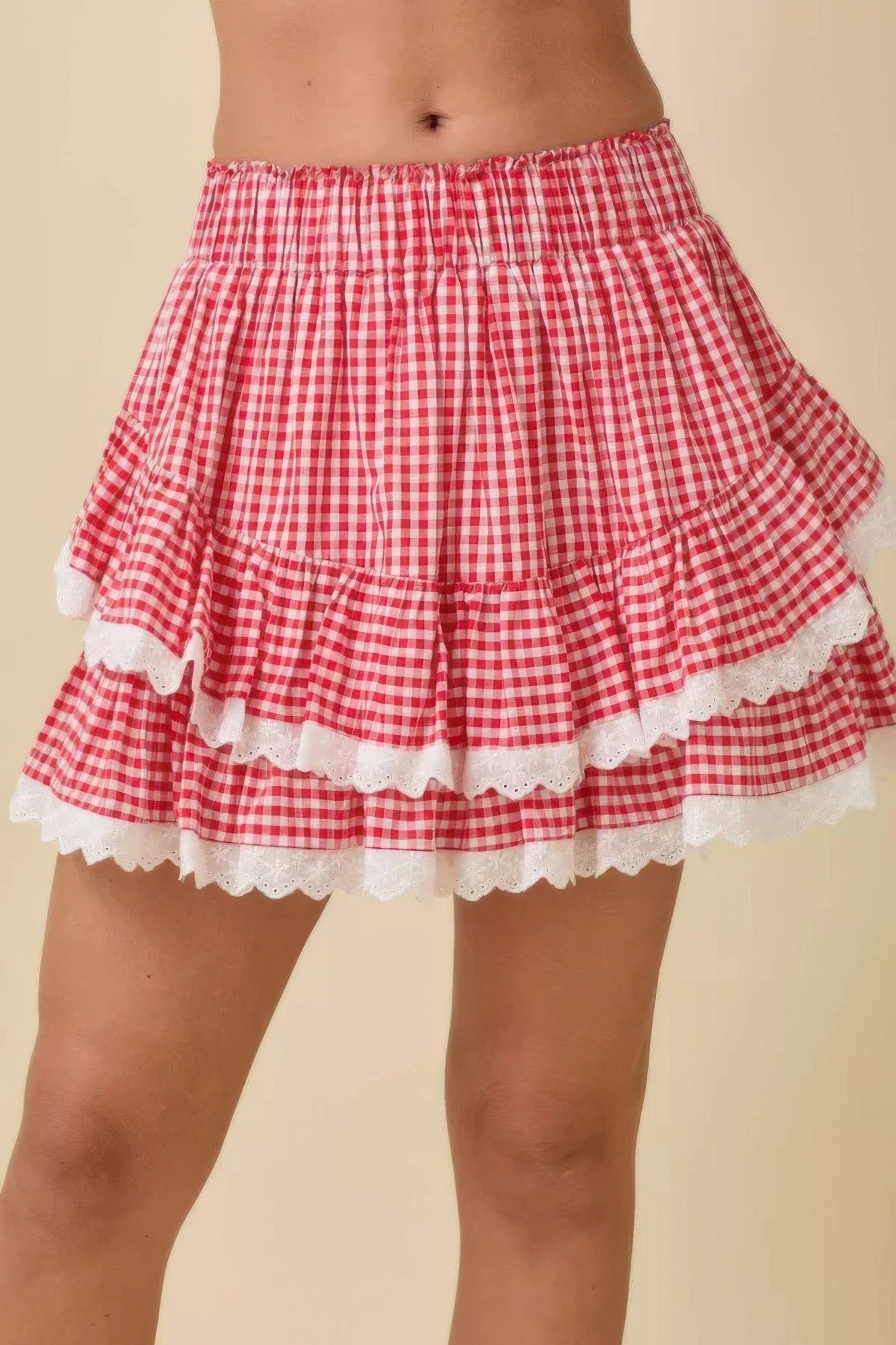 Gingham Ruffle Skort With Eyelet Ruffle-Product Type | Naughty Smile Fashion