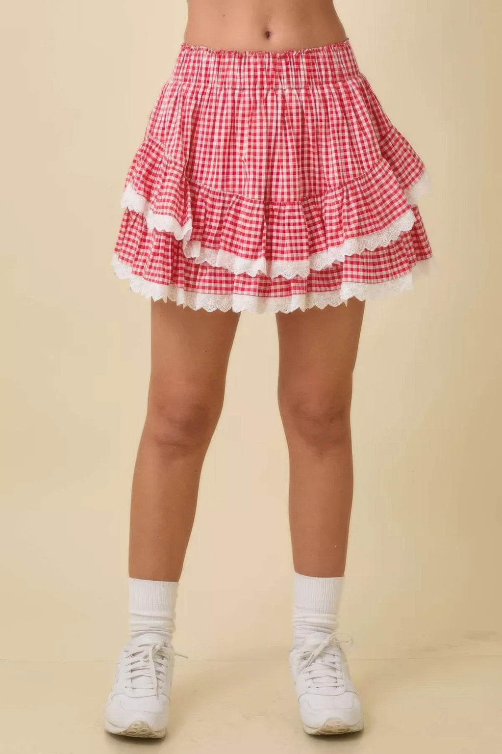 Gingham Ruffle Skort With Eyelet Ruffle-Product Type | Naughty Smile Fashion