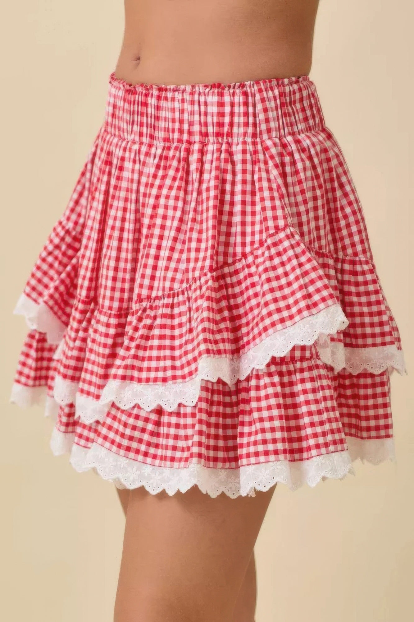 Gingham Ruffle Skort With Eyelet Ruffle-Product Type | Naughty Smile Fashion