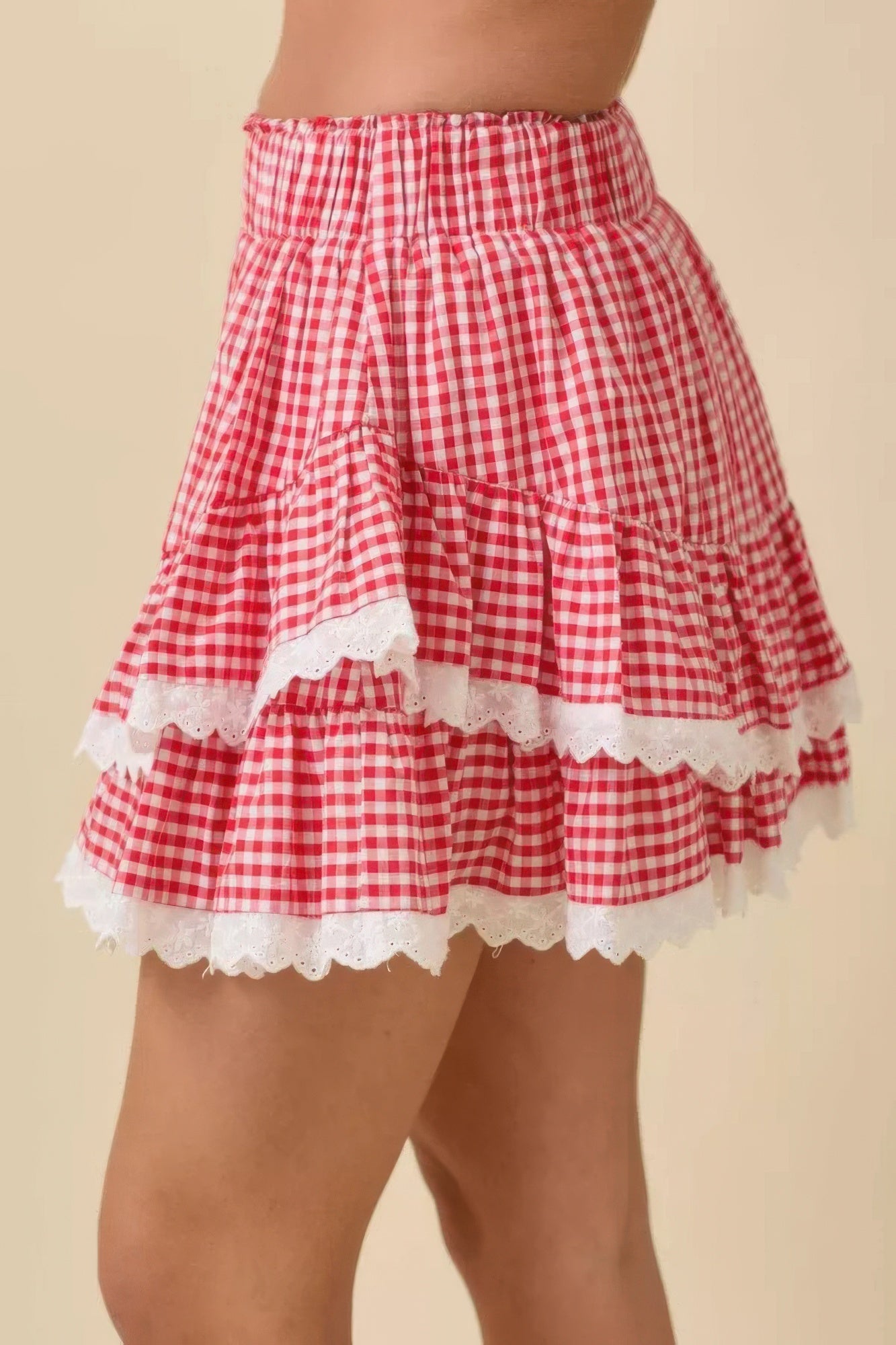 Gingham Ruffle Skort With Eyelet Ruffle-Product Type | Naughty Smile Fashion