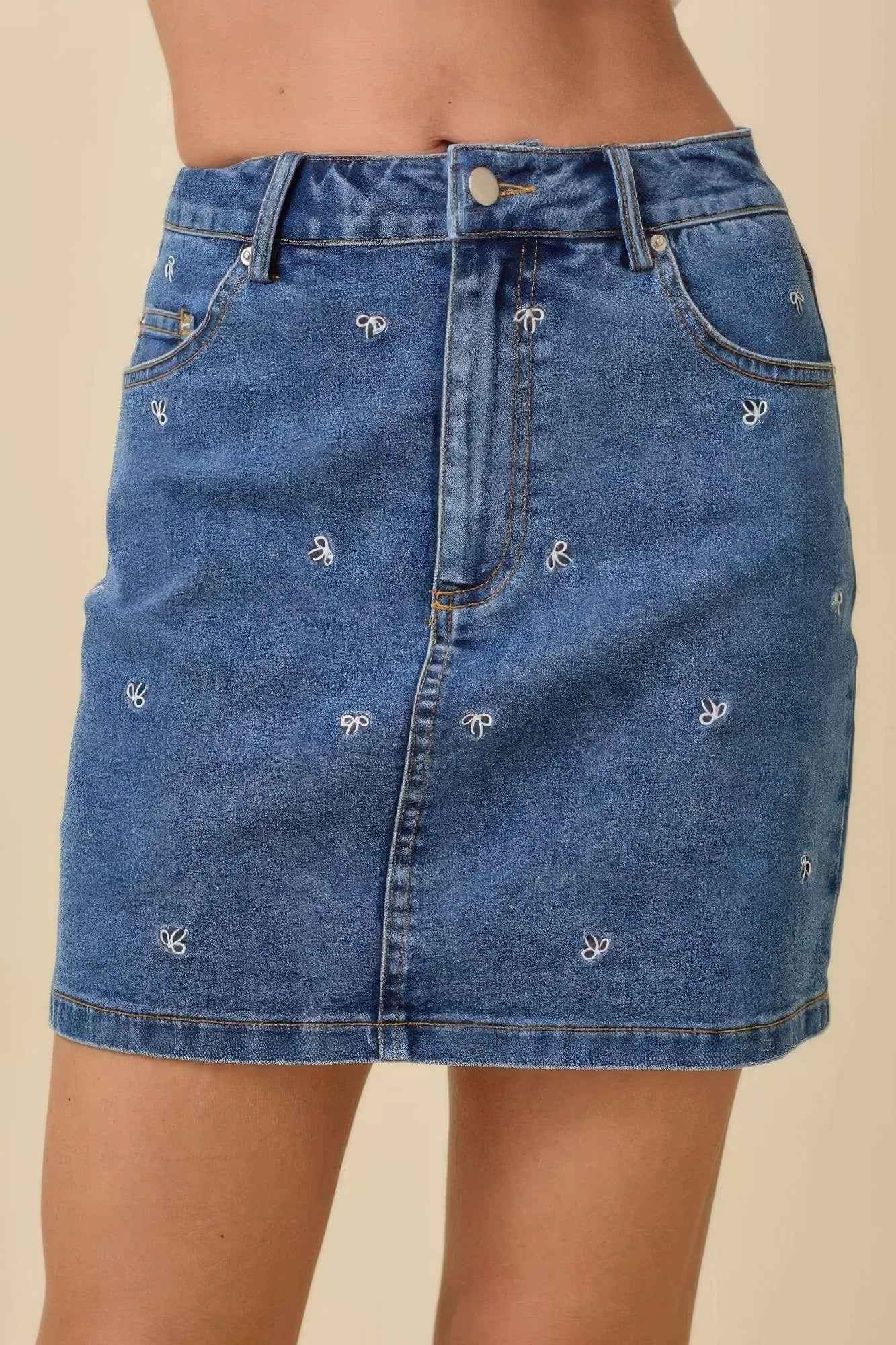 New Arrival – Mini Denim Skirt With All Over Ribbon Bow – New Arrival Now Live