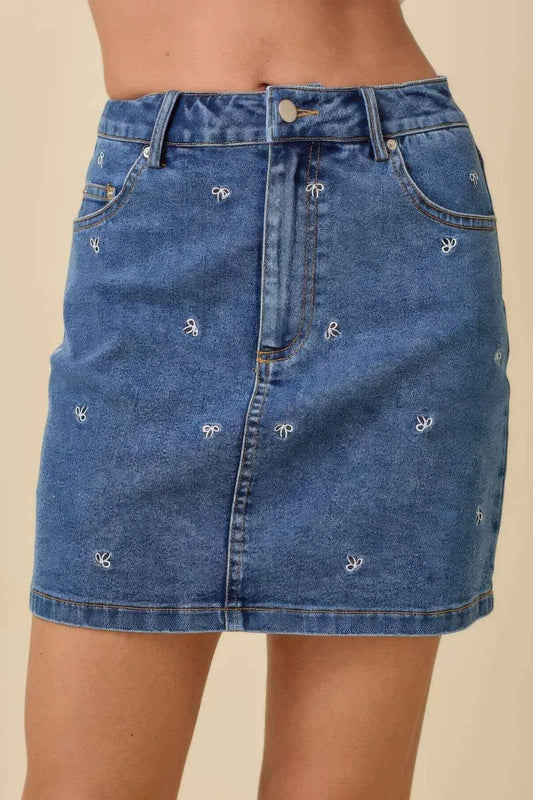 New Arrival – Mini Denim Skirt With All Over Ribbon Bow – New Arrival Now Live