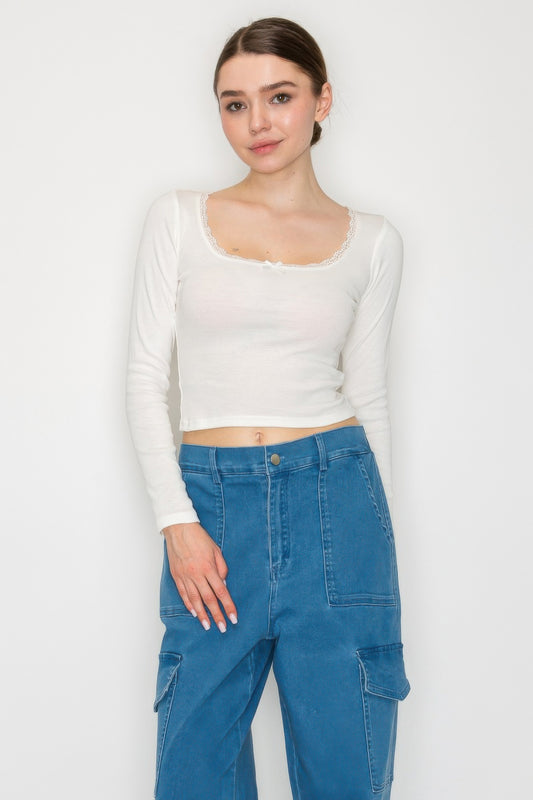 New Arrival – Lace Trim Square Long Sleeve Top – New Arrival Now Live