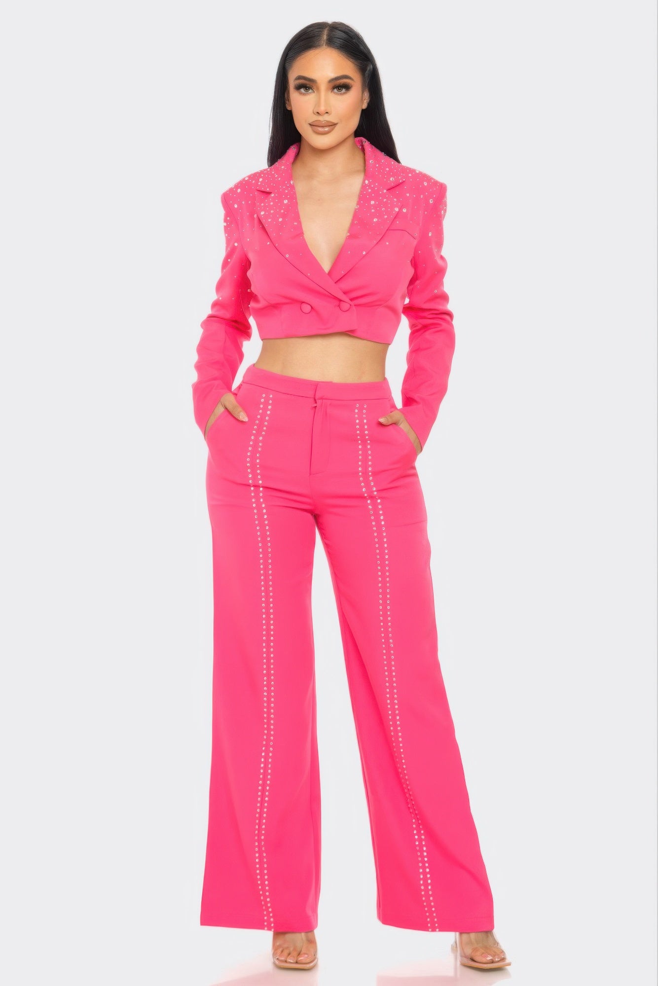 New Arrival – Rhinestone Detail Blazer And Pant Set – New Arrival Now Live
