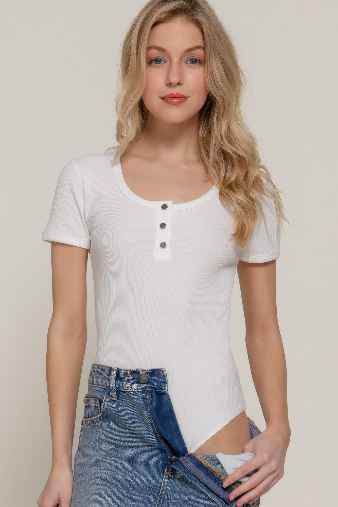 Short Slv Snap Button Rib Bodysuit-Product Type | Naughty Smile Fashion