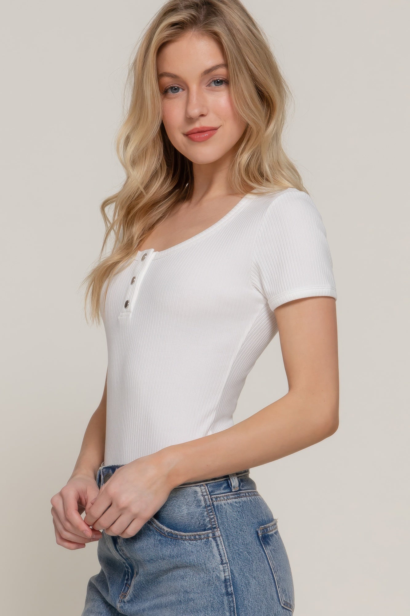 Short Slv Snap Button Rib Bodysuit-Product Type | Naughty Smile Fashion