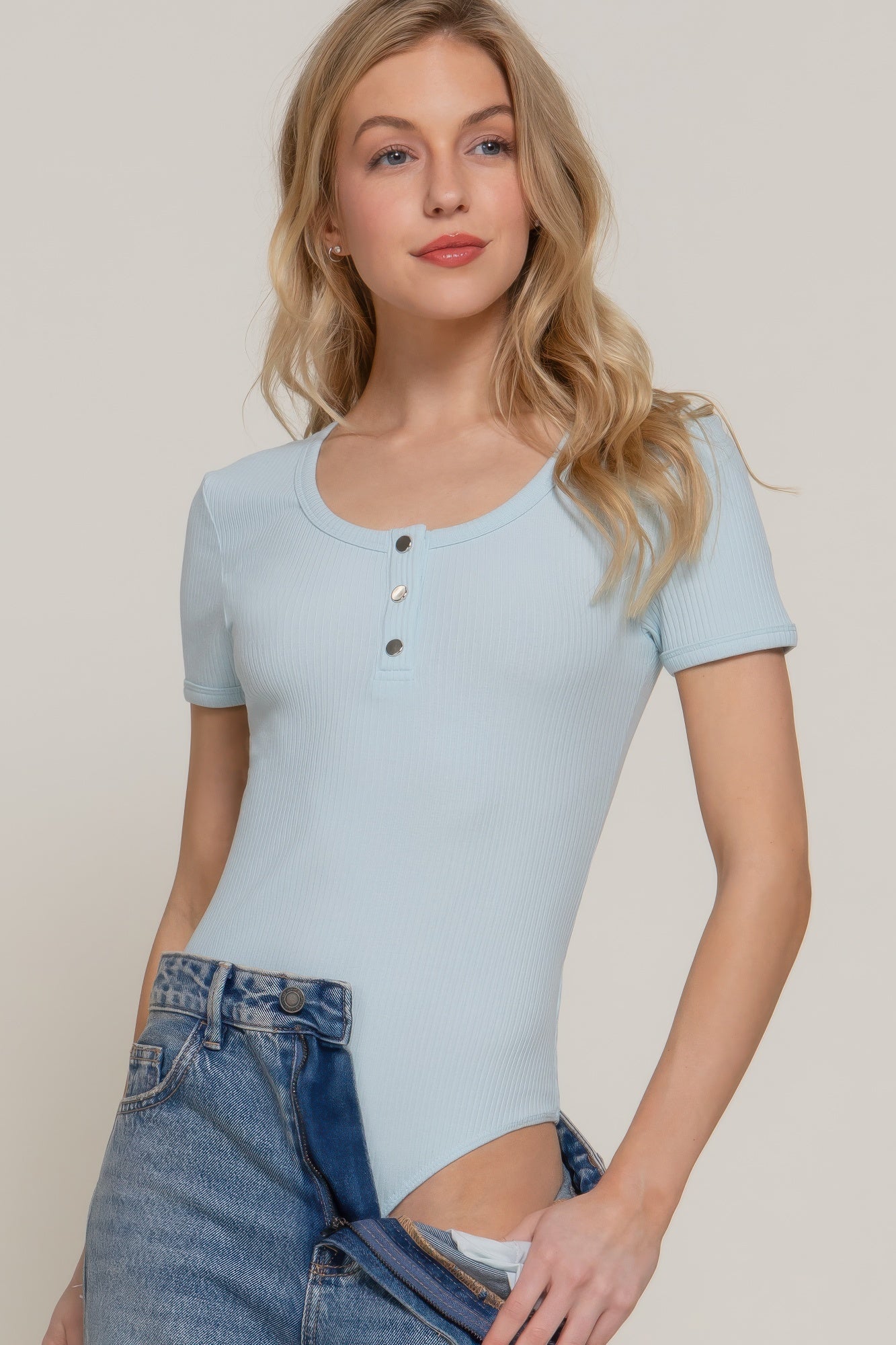 Short Slv Snap Button Rib Bodysuit-Product Type | Naughty Smile Fashion