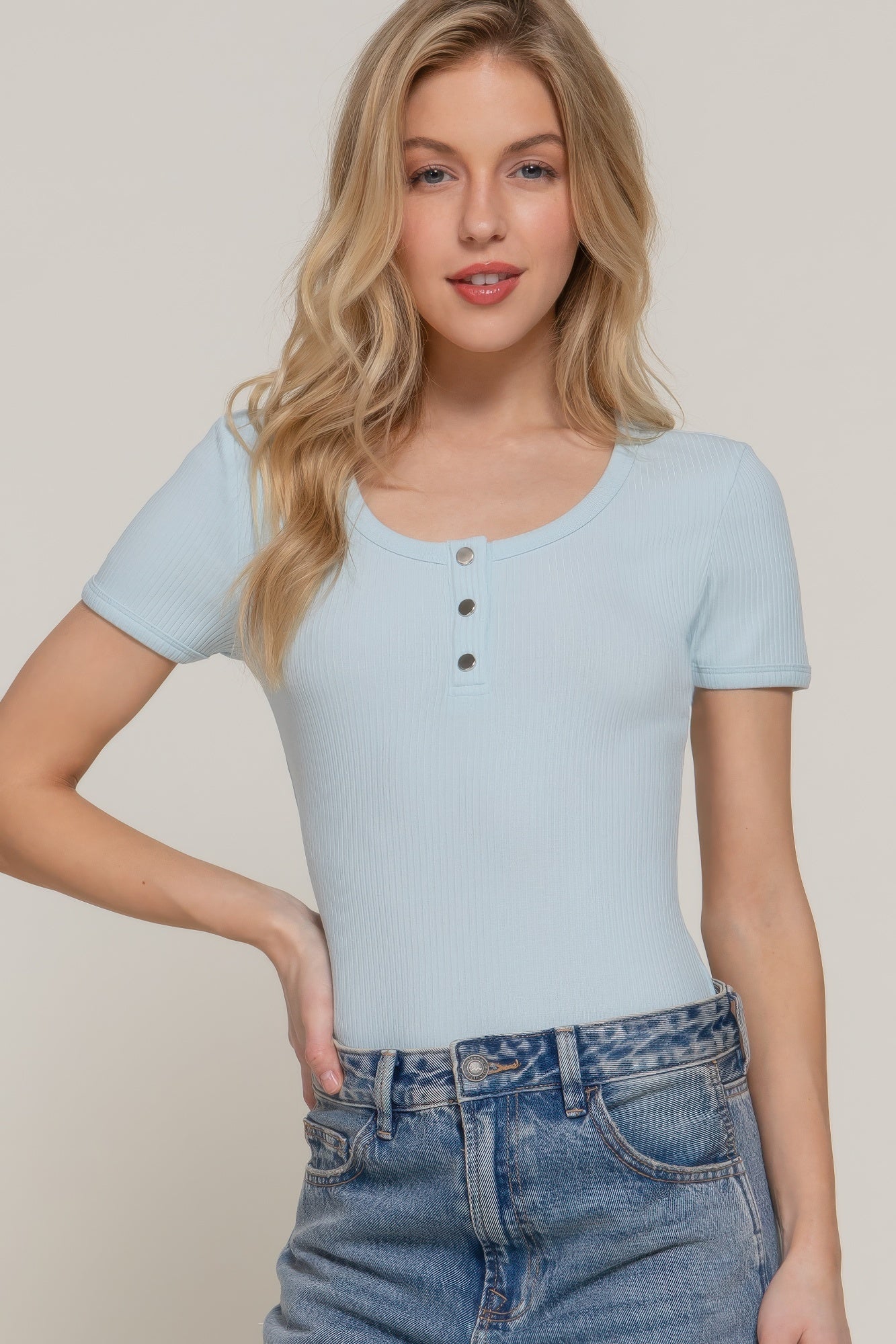 Short Slv Snap Button Rib Bodysuit-Product Type | Naughty Smile Fashion