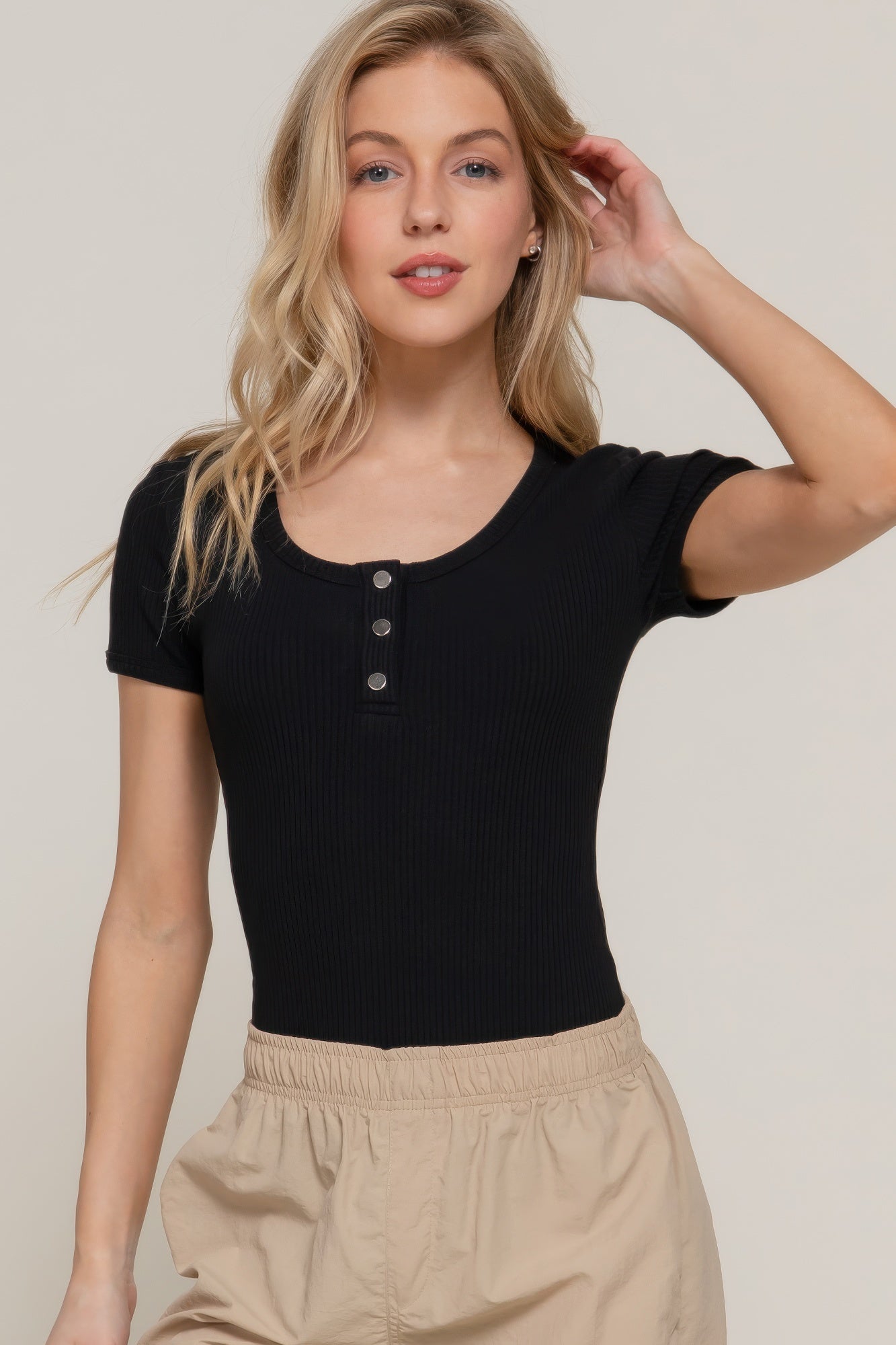 Short Slv Snap Button Rib Bodysuit-Product Type | Naughty Smile Fashion