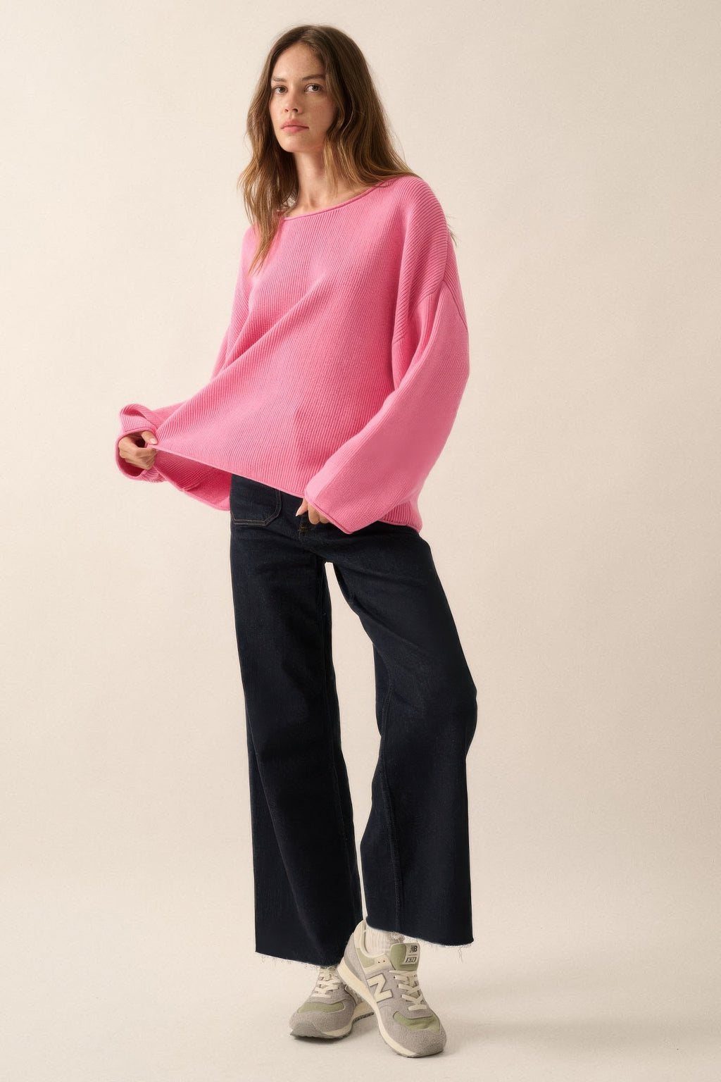 Solid Rib-knit Oversized Boatneck Sweater-Product Type | Naughty Smile Fashion