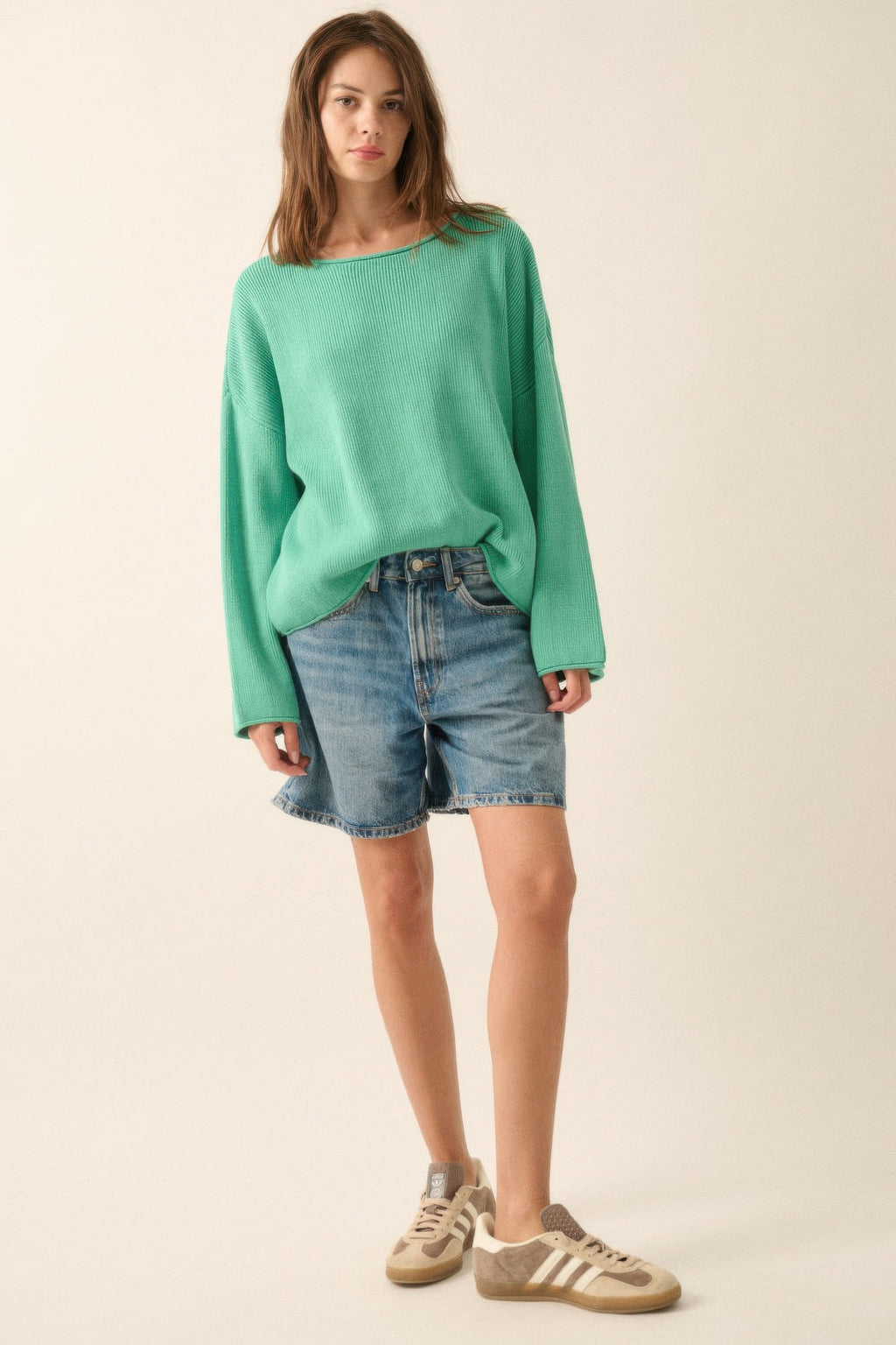 Solid Rib-knit Oversized Boatneck Sweater-Product Type | Naughty Smile Fashion