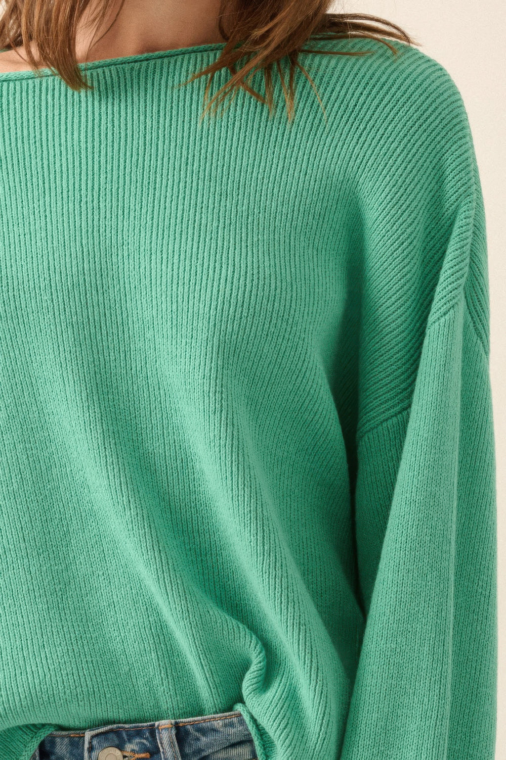 Solid Rib-knit Oversized Boatneck Sweater-Product Type | Naughty Smile Fashion